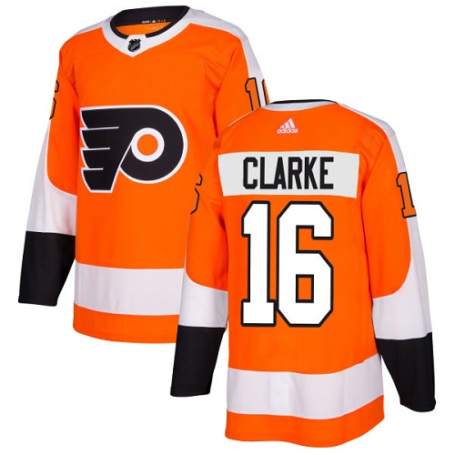 Adidas Flyers #16 Bobby Clarke Orange Home Authentic Stitched NHL Jersey - Click Image to Close